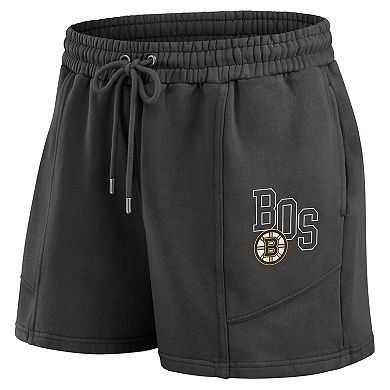Women's WEAR by Erin Andrews Black Boston Bruins Washed Fleece Sweatshirt & Shorts Lounge Set