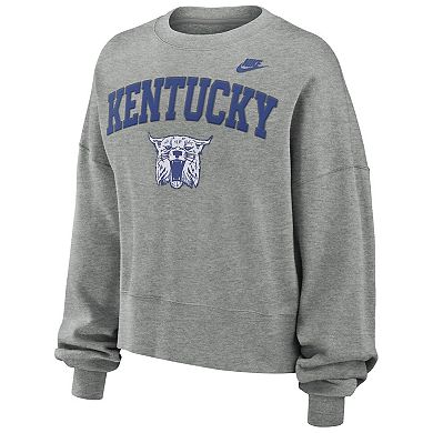 Women's Nike Heather Gray Kentucky Wildcats Legacy Fleece Classic Arch Oversized Cropped Tackle Twill Sweatshirt