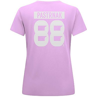 Women's Levelwear David Pastrnak Lavender Boston Bruins Hockey Fights Cancer Anthem Name & Number T-Shirt