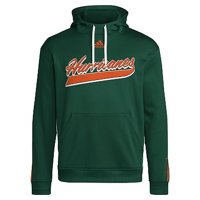 Men's adidas Green Miami Hurricanes 2024 Sideline Travel Pullover Hoodie