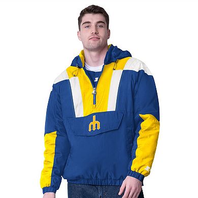 Men's Starter Navy Seattle Mariners Cooperstown Collection Charger Half-Zip Jacket