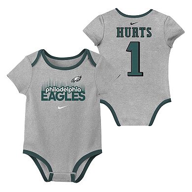 Newborn & Infant Nike Jalen Hurts Philadelphia Eagles Name & Number 3-Pack Bodysuit Set