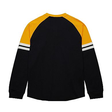 Men's Mitchell & Ness Black Boston Bruins Thermal Henley Long Sleeve T-Shirt
