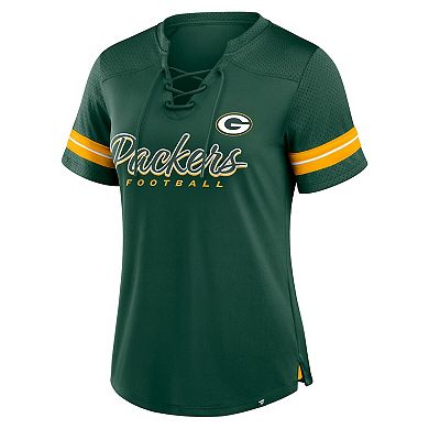 Women's Fanatics Green Green Bay Packers Play Script Lace-Up T-Shirt