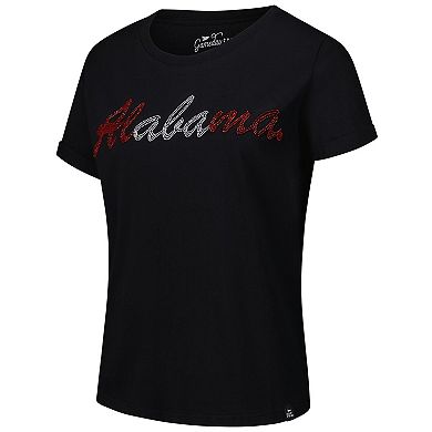 Women's Black Alabama Crimson Tide Hand Sewn Beaded Script T-Shirt