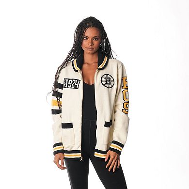 Unisex The Wild Collective Cream Boston Bruins Jacquard Full-Zip Sweater
