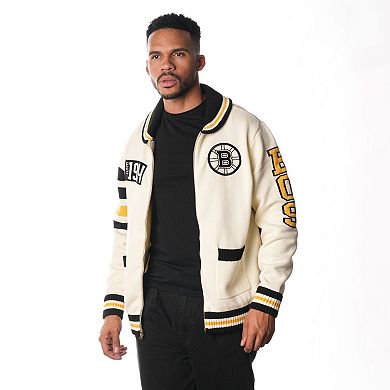Unisex The Wild Collective Cream Boston Bruins Jacquard Full-Zip Sweater