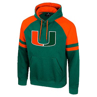 Men's Colosseum Green Miami Hurricanes Todd Raglan Pullover Hoodie