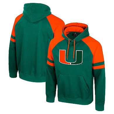 Men's Colosseum Green Miami Hurricanes Todd Raglan Pullover Hoodie