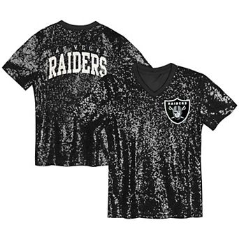 Youth Black Las Vegas Raiders Wordmark Sequin V-Neck Top