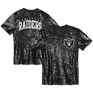 Girls Youth Black Las Vegas Raiders Wordmark Sequin V-Neck Top