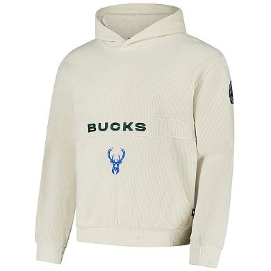 Unisex The Wild Collective Cream Milwaukee Bucks Corduroy Tri-Blend Pullover Hoodie