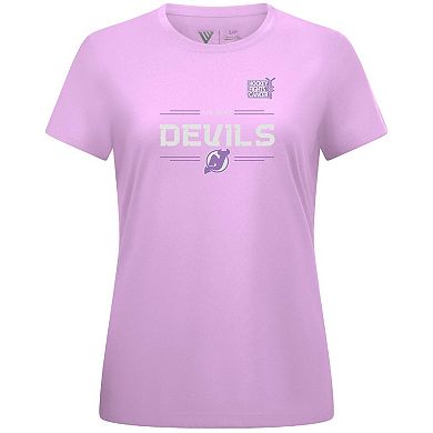 Women's Levelwear Jack Hughes Lavender New Jersey Devils Hockey Fights Cancer Anthem Name & Number T-Shirt
