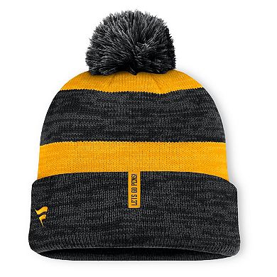 Men's Fanatics Black Pittsburgh Penguins Fundamental Red Line Cuffed Knit Hat with Pom