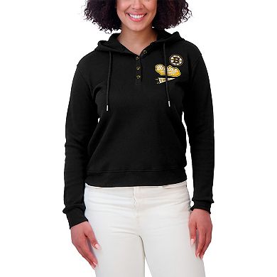 Women's WEAR by Erin Andrews Black Boston Bruins Waffle-Knit Pullover Hoodie
