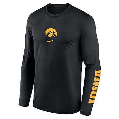 Men's Nike Black Iowa Hawkeyes Primetime Center Lockup Two-Hit Legend Long Sleeve T-Shirt