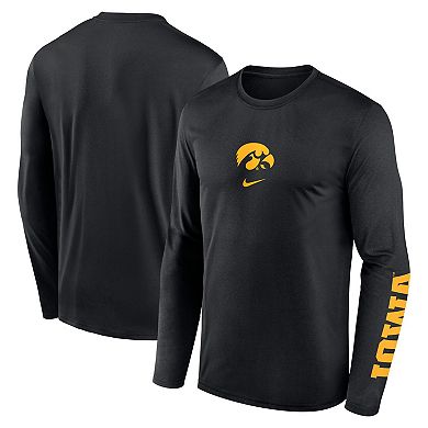 Men's Nike Black Iowa Hawkeyes Primetime Center Lockup Two-Hit Legend Long Sleeve T-Shirt