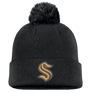 Men's Fanatics Black Seattle Kraken Military Appreciation Cuffed Knit Hat with Pom