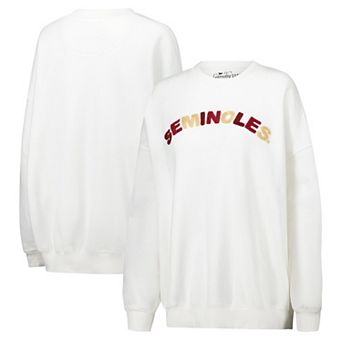 Women's Gameday Social White Florida State Seminoles Charlie Rainbow Chenille Arch Pullover Sweatshirt
