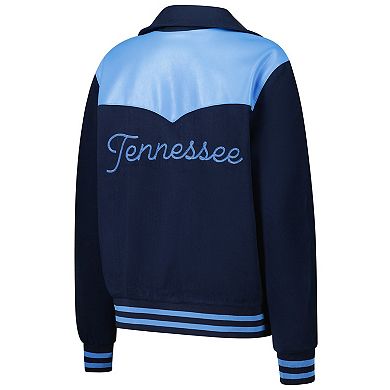 Women's The Wild Collective Navy Tennessee Titans Suede Full-Snap Bomber Jacket