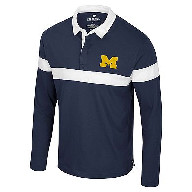Men's Colosseum Navy Michigan Wolverines Too Cool For School Long Sleeve Polo