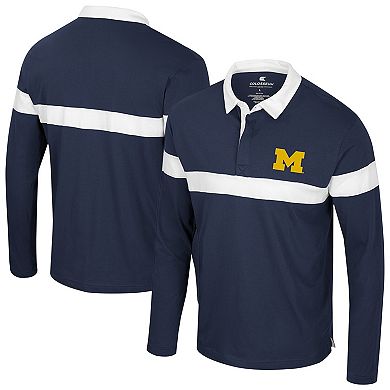 Men's Colosseum Navy Michigan Wolverines Too Cool For School Long Sleeve Polo