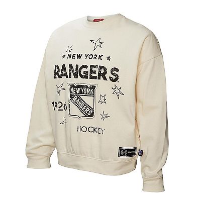 Women s Mitchell Ness Cream New York Rangers Logo 3.0 Pullover Sweatshirt
