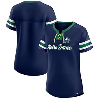 Women's Fanatics Navy Notre Dame Fighting Irish Iconic Athena Lace-Up T-Shirt