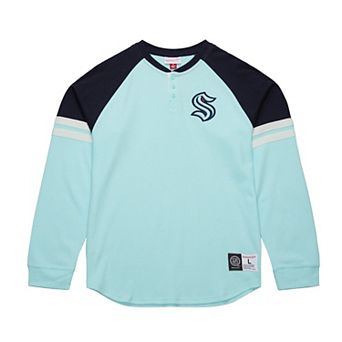 Men's Mitchell & Ness Light Blue Seattle Kraken Thermal Henley Long Sleeve T-Shirt