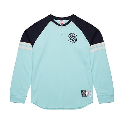 Men's Mitchell & Ness Light Blue Seattle Kraken Thermal Henley Long Sleeve T-Shirt