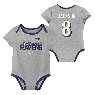 Newborn & Infant Nike Lamar Jackson Baltimore Ravens Name & Number 3-Pack Bodysuit Set