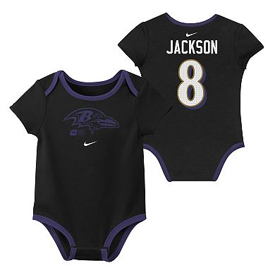 Newborn & Infant Nike Lamar Jackson Baltimore Ravens Name & Number 3-Pack Bodysuit Set