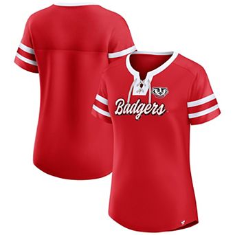 Women's Fanatics Red Wisconsin Badgers Iconic Athena Lace-Up T-Shirt