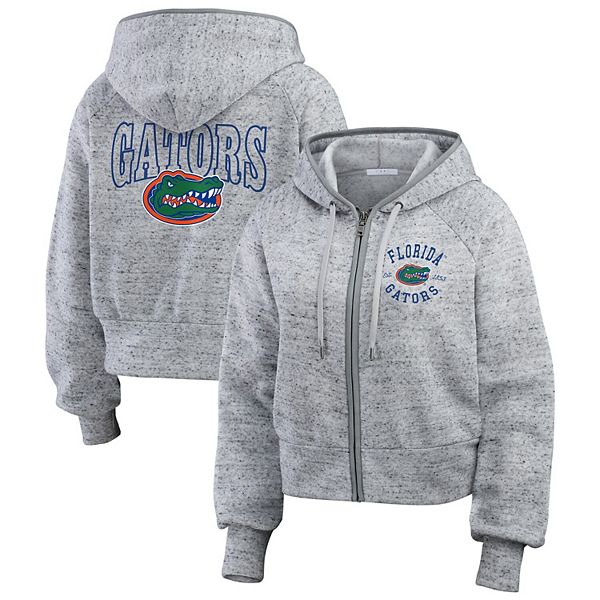 Women s WEAR by Erin Andrews Heather Gray Florida Gators Wear Speckle Double Hit Raglan Full Zip Hoodie