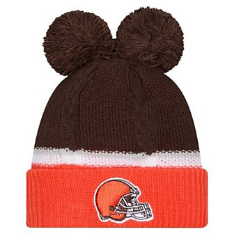 Women's New Era Brown Cleveland Browns Double Bubble Cuffed Knit Hat with Poms