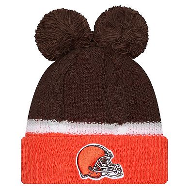 Women's New Era Brown Cleveland Browns Double Bubble Cuffed Knit Hat with Poms