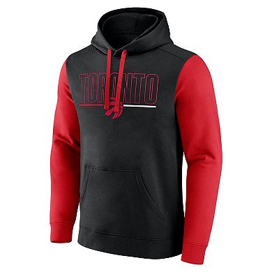 Men's Black Toronto Raptors Outline Colorblock Pullover Hoodie