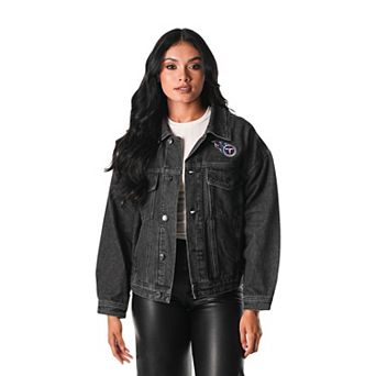 Women's The Wild Collective Black Tennessee Titans Denim Sequin Fringe Button-Up Jacket