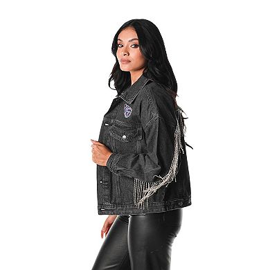 Women's The Wild Collective Black Tennessee Titans Denim Sequin Fringe Button-Up Jacket