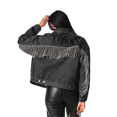 Women's The Wild Collective Black Tennessee Titans Denim Sequin Fringe Button-Up Jacket