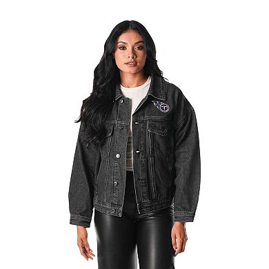 Women's The Wild Collective Black Tennessee Titans Denim Sequin Fringe Button-Up Jacket