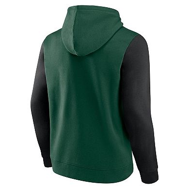 Men's Hunter Green Milwaukee Bucks Outline Colorblock Pullover Hoodie