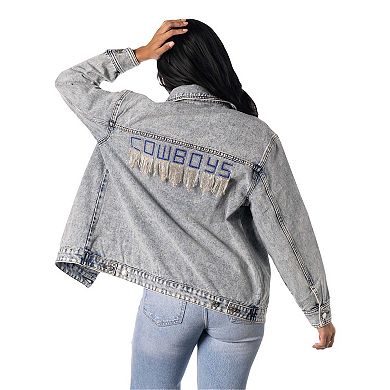 Women's The Wild Collective Dallas Cowboys Rhinestone Denim Sequin Fringe Button-Up Jacket