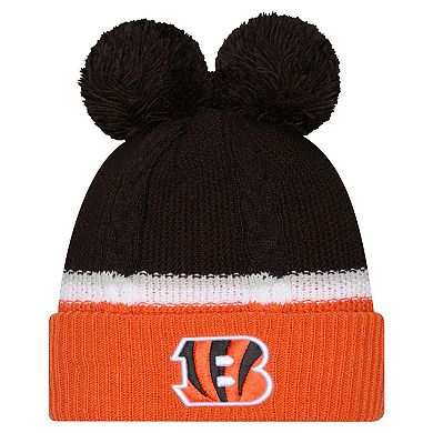 Women's New Era Black Cincinnati Bengals Double Bubble Cuffed Knit Hat with Poms