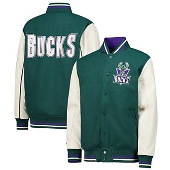 Youth Mitchell & Ness Hunter Green Milwaukee Bucks Varsity Team Full-Snap Jacket