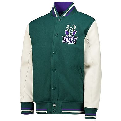 Youth Mitchell & Ness Hunter Green Milwaukee Bucks Varsity Team Full-Snap Jacket