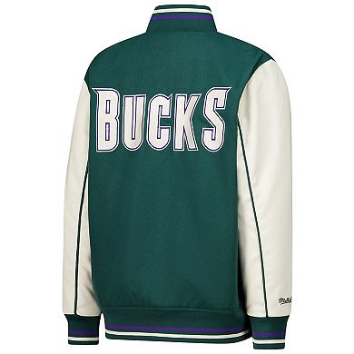 Youth Mitchell & Ness Hunter Green Milwaukee Bucks Varsity Team Full-Snap Jacket