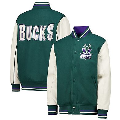 Youth Mitchell & Ness Hunter Green Milwaukee Bucks Varsity Team Full-Snap Jacket
