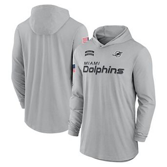 Men's Nike Gray Miami Dolphins 2024 Salute to Service Lightweight Performance Long Sleeve Hooded T-Shirt