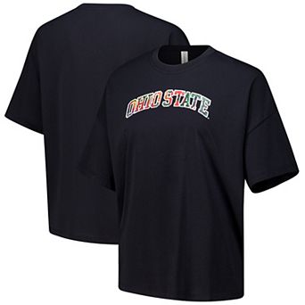 Women's Lusso Black Ohio State Buckeyes Floral Applique T-Shirt